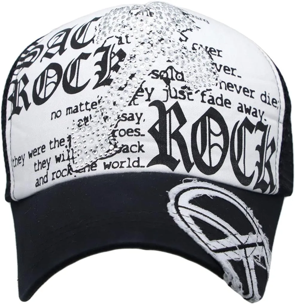 WITHMOONS Meshed Baseball Cap Skull Rhinestones Trucker Hat KR1751