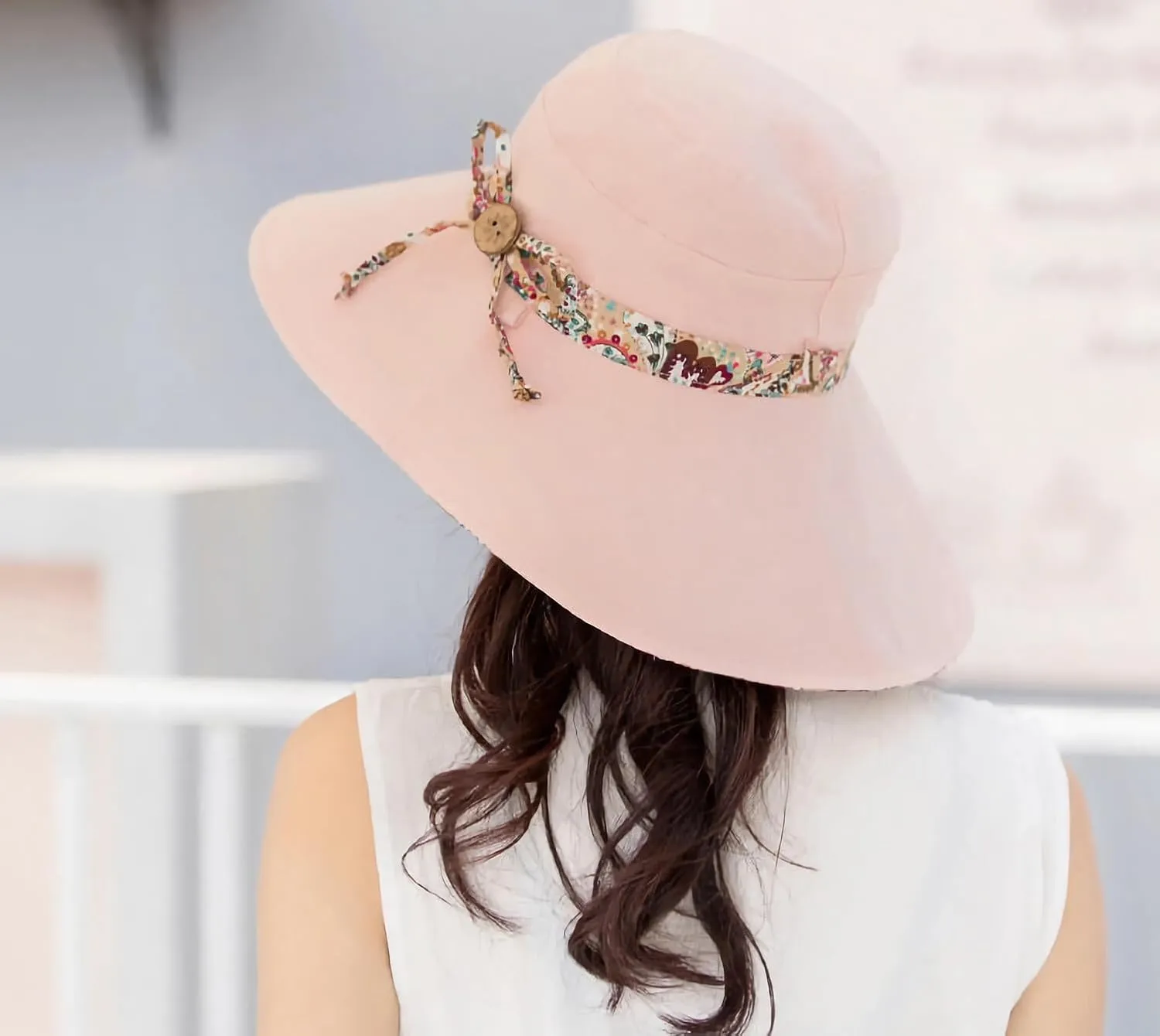 Women Bohemian Reversible Floral Cotton Sun Hat Wide Brim Outdoor Bucket Hats UV Protection