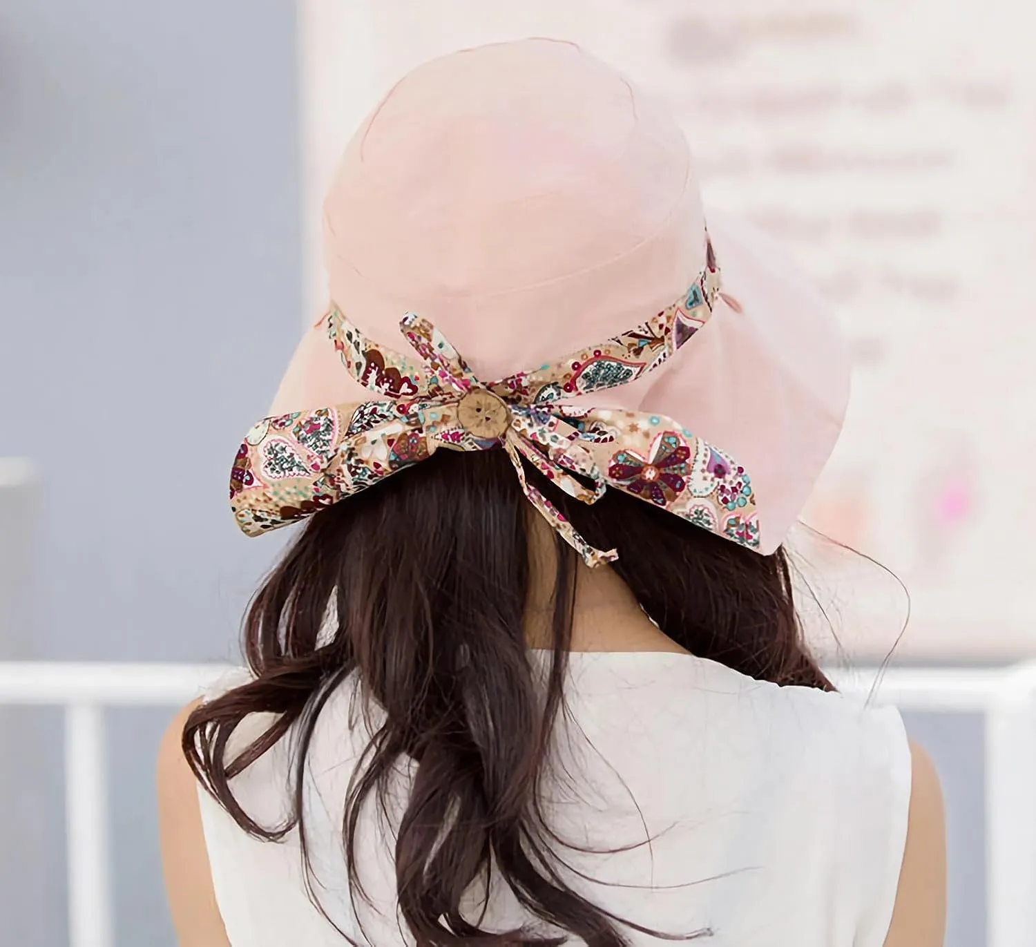 Women Bohemian Reversible Floral Cotton Sun Hat Wide Brim Outdoor Bucket Hats UV Protection