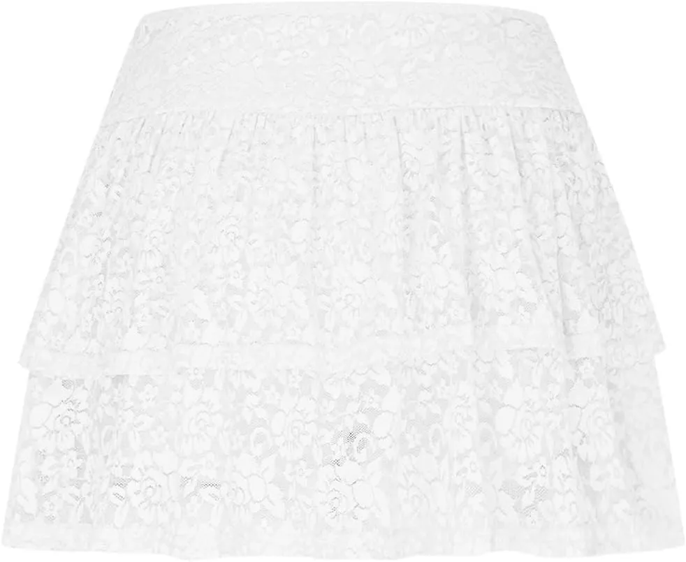 Women Floral Lace Mesh Mini Skirts Y2k Layered Ruffle Sexy Short Skirts Ruched Rise Tiered Hot Coquette Skirt