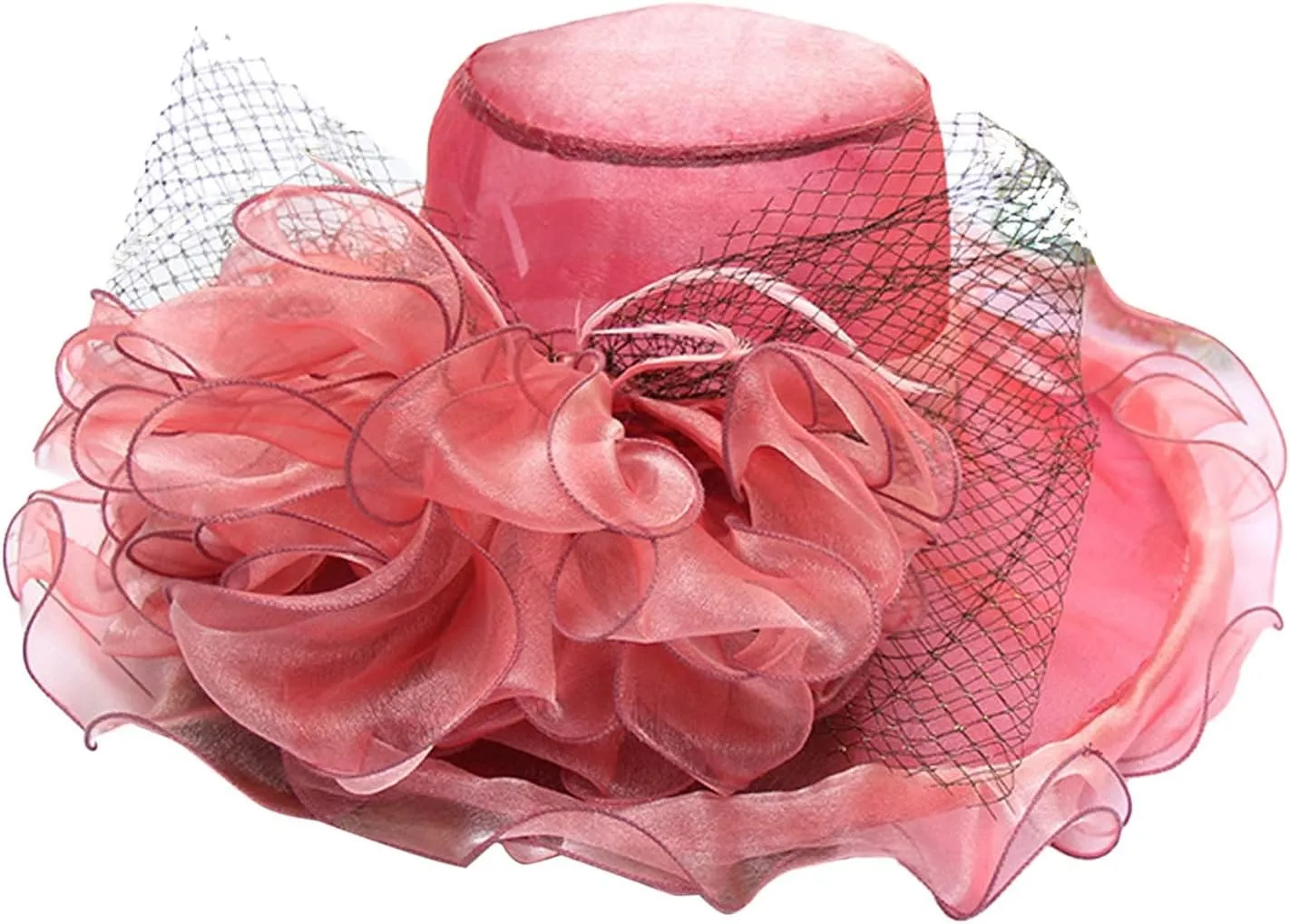 Women Flower-Organza Derby-Hat Polka-Dots-Brim Kentucky-Sun-Hat Tea-Party-Elegant-Hat-Church-Fascinator