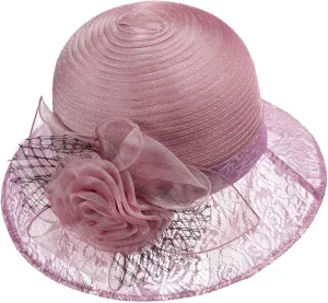 Women Kentucky Organza Derby Hat Wide Brim Summer Sun Hat for Bridal Wedding Church Tea Party Dressy Hats Sunday Hat
