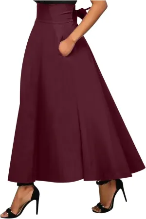 Women Maxi Skirts with Pockets A Line Summer Skirts Flowy Pleated Skirts High Waist Casual Skirts Long Business Skirt