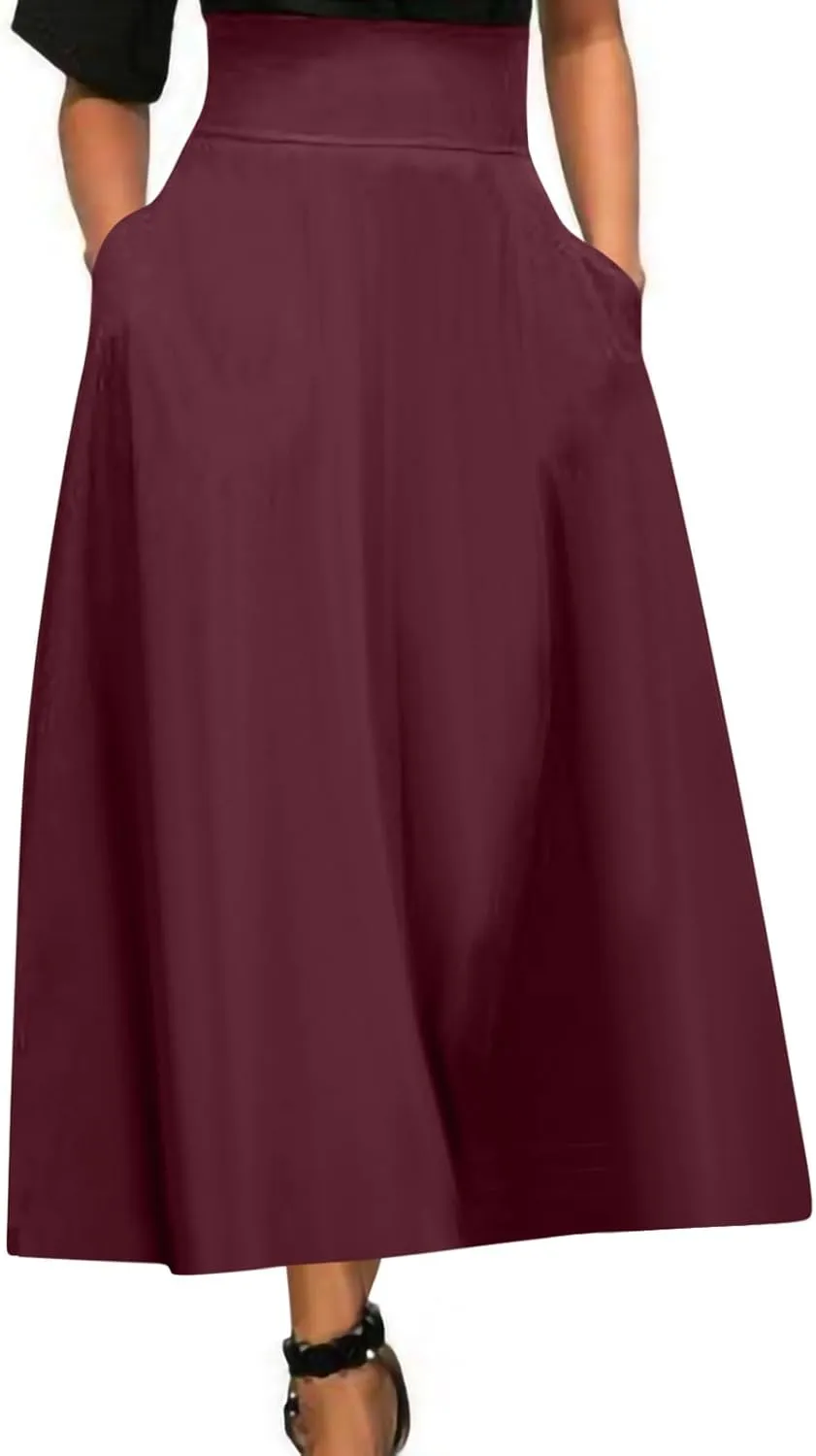 Women Maxi Skirts with Pockets A Line Summer Skirts Flowy Pleated Skirts High Waist Casual Skirts Long Business Skirt