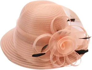 Women Organza Derby Hat Bridal Wedding Church Tea Party Wide Brim Flower Church Wedding Bridal Caps