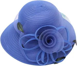 Women Organza Derby Hat Bridal Wedding Church Tea Party Wide Brim Flower Church Wedding Bridal Caps