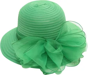 Women Organza Kentucky Church Derby Hat Wedding Occasion Floral Wide Brim Fascinator Dressy Sun UV Protection Cap