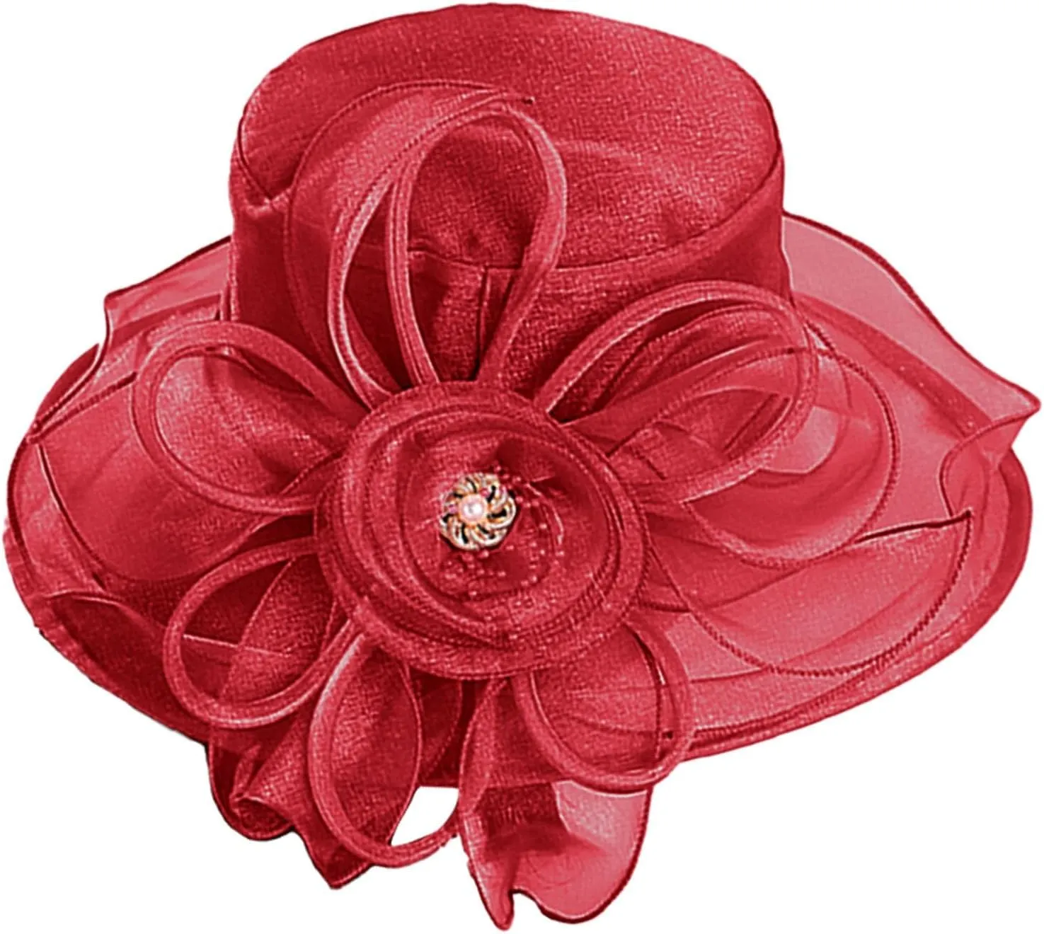 Women Organza Kentucky Hat Organza Floral Tea Party Derby Cocktail Elegant Dress Hat Wide Brim Wedding Bucket Hats