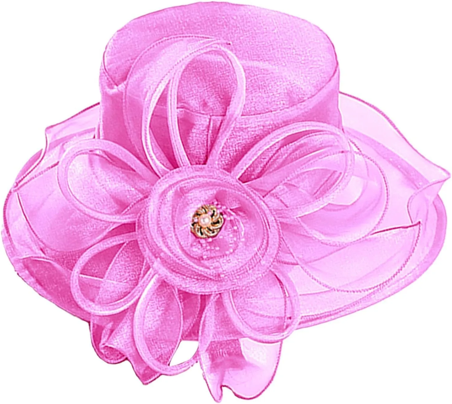 Women Organza Kentucky Hat Organza Floral Tea Party Derby Cocktail Elegant Dress Hat Wide Brim Wedding Bucket Hats
