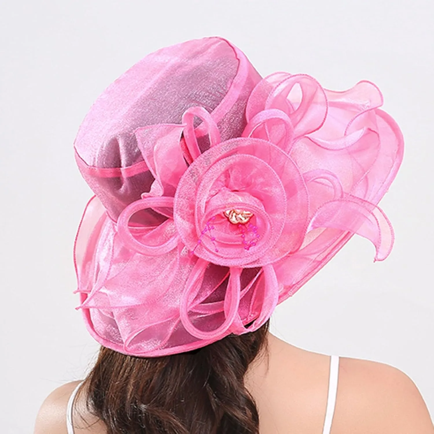 Women Organza Kentucky Hat Organza Floral Tea Party Derby Cocktail Elegant Dress Hat Wide Brim Wedding Bucket Hats