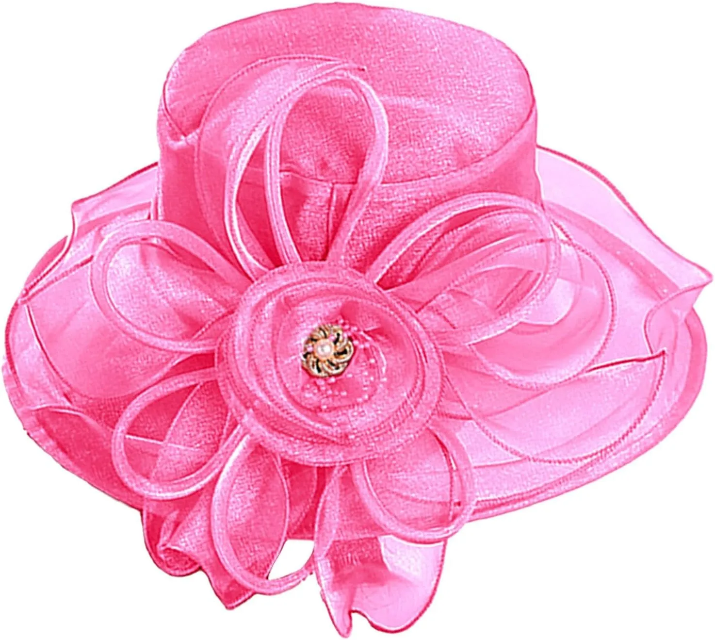 Women Organza Kentucky Hat Organza Floral Tea Party Derby Cocktail Elegant Dress Hat Wide Brim Wedding Bucket Hats
