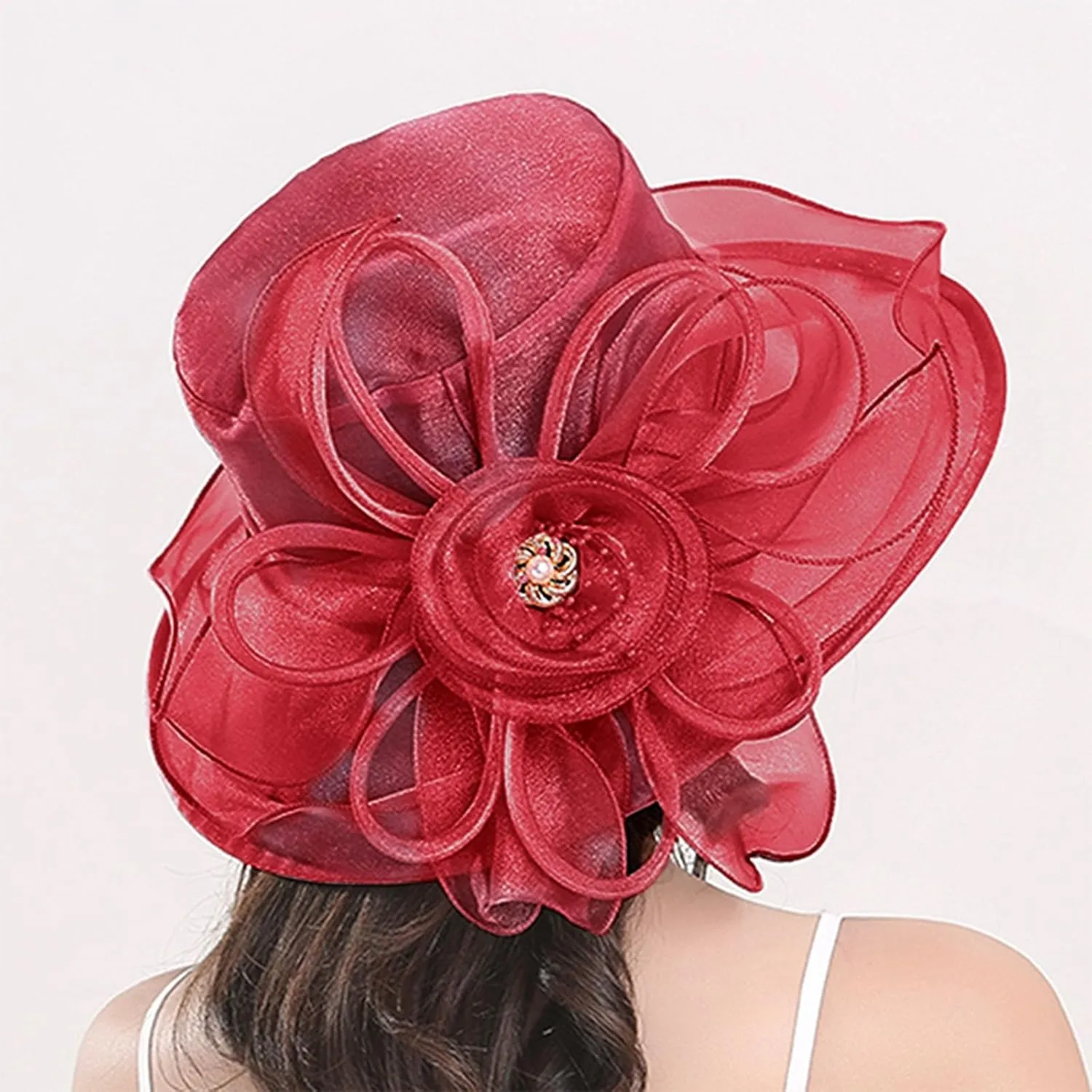 Women Organza Kentucky Hat Organza Floral Tea Party Derby Cocktail Elegant Dress Hat Wide Brim Wedding Bucket Hats