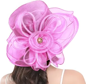 Women Organza Kentucky Hat Organza Floral Tea Party Derby Cocktail Elegant Dress Hat Wide Brim Wedding Bucket Hats