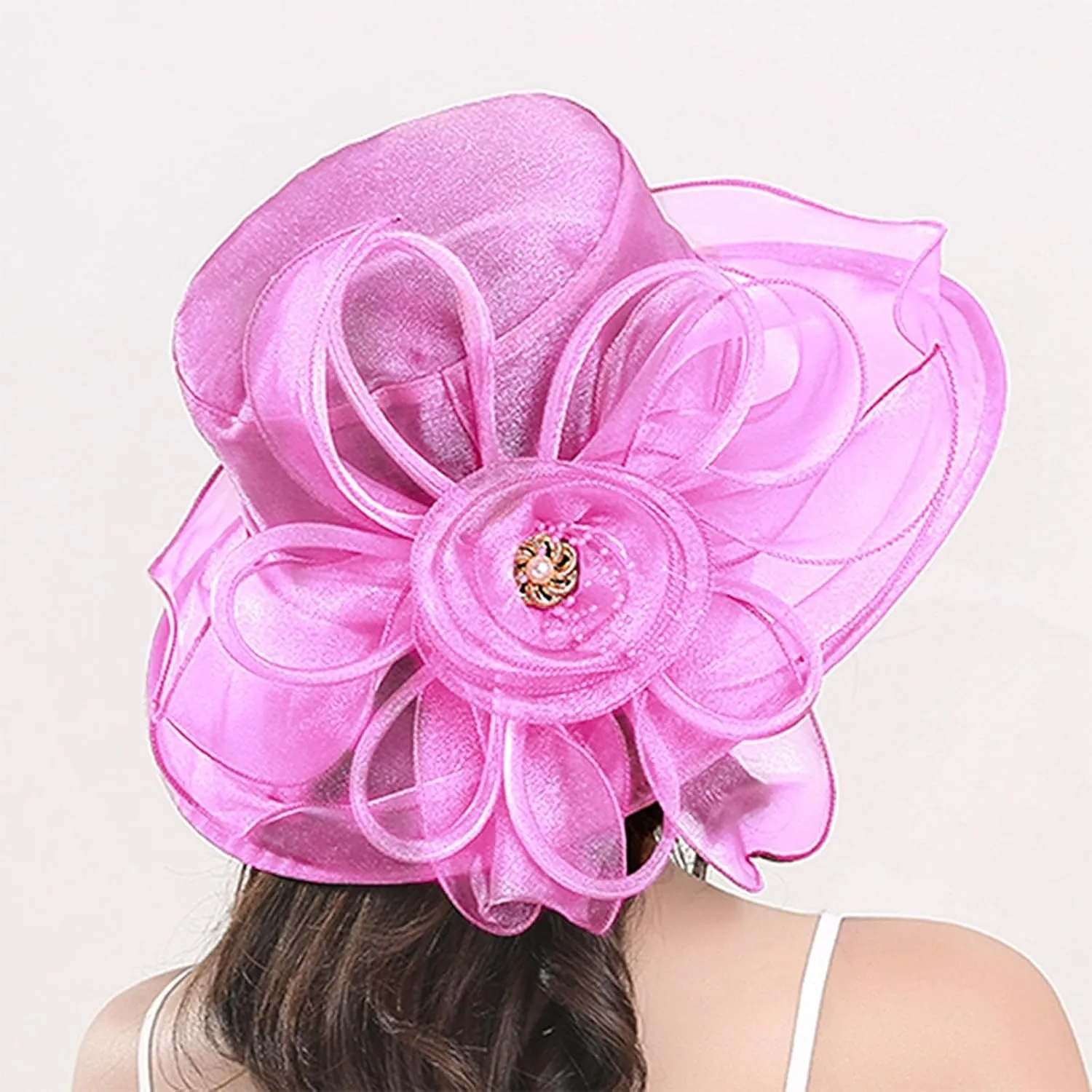 Women Organza Kentucky Hat Organza Floral Tea Party Derby Cocktail Elegant Dress Hat Wide Brim Wedding Bucket Hats