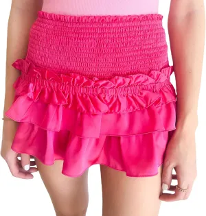 Women Pleated Mini Skirts Layered Ruffle Hem Elastic High Waist Short Skirt Casual A Line Floral Layered Skirt