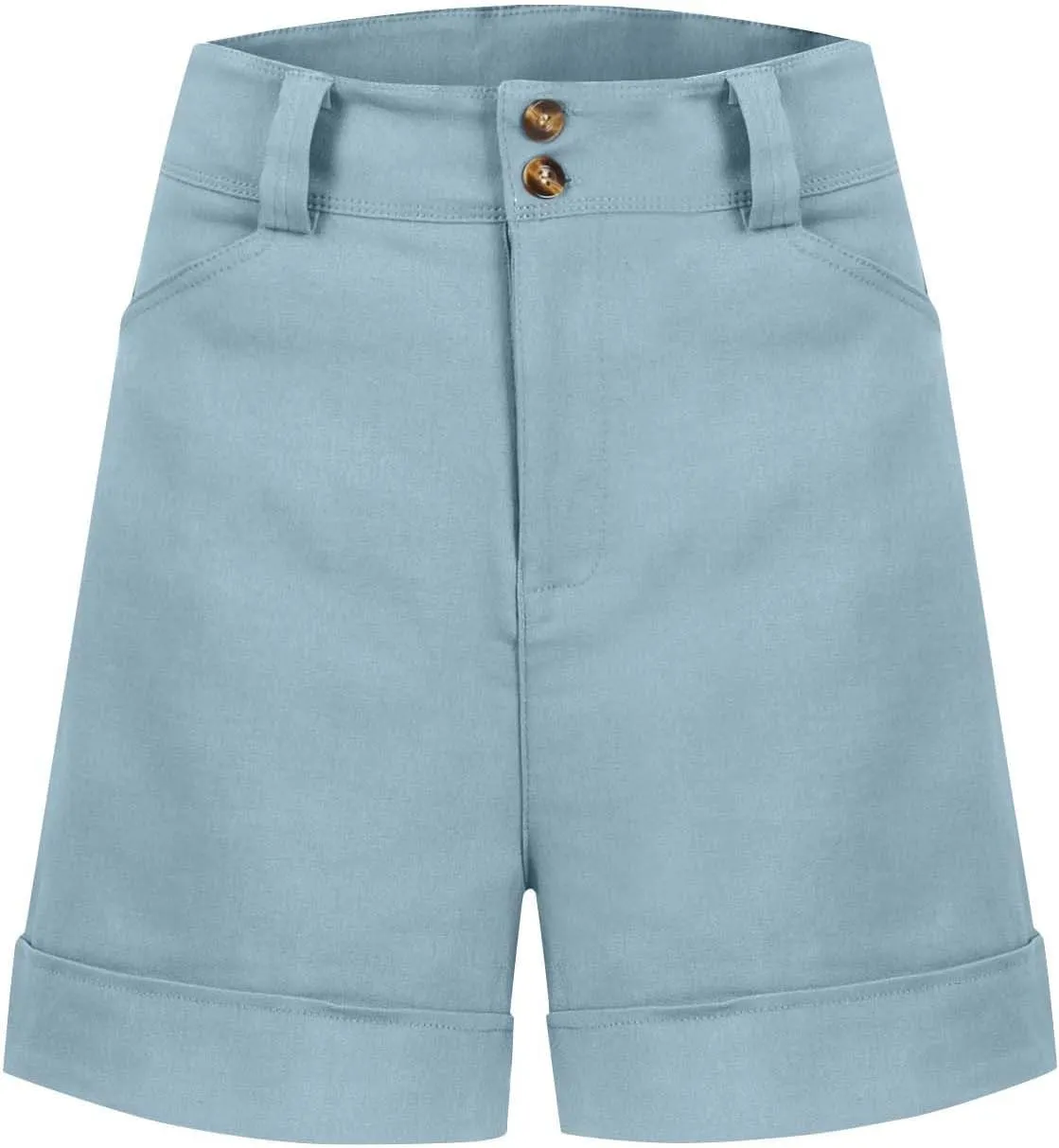 Women Stretch Twill Shorts Casual High Waisted Summer Shorts Folded Hem Chino Shorts Bermuda Shorts with Pockets