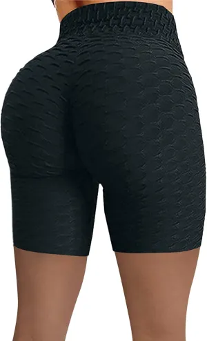 Women Workout Shorts Brazilian Textured Booty Leggings Shorts High Waisted Workout Scrunch Bottom Shorts