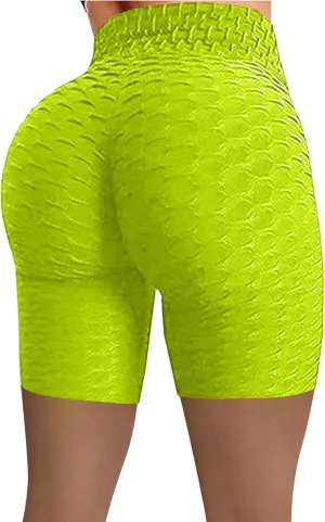 Women Workout Shorts Brazilian Textured Booty Leggings Shorts High Waisted Workout Scrunch Bottom Shorts