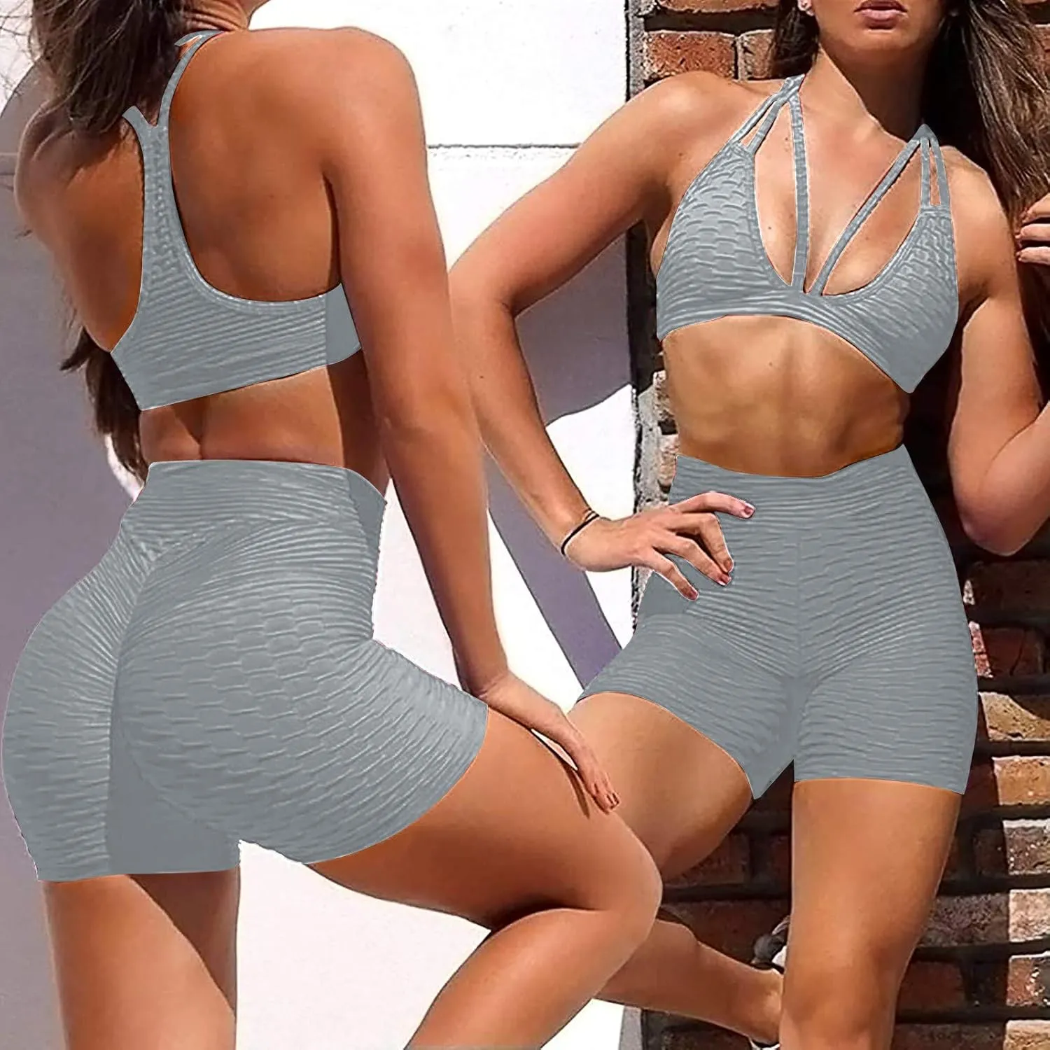 Women Workout Shorts Brazilian Textured Booty Leggings Shorts High Waisted Workout Scrunch Bottom Shorts