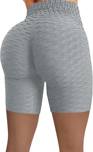Women Workout Shorts Brazilian Textured Booty Leggings Shorts High Waisted Workout Scrunch Bottom Shorts