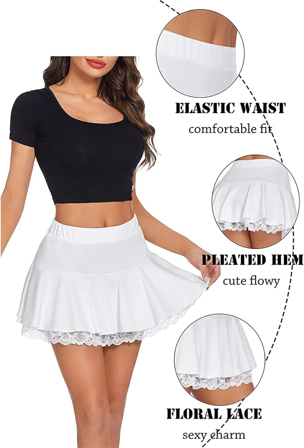 Women Y2K Ruffle Mini Skirt Cute Floral Lace Pleated Skater Skirt Low Rise Layered A-Line Short Skirt Streetwear