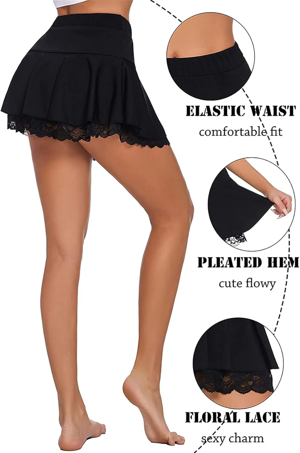 Women Y2K Ruffle Mini Skirt Cute Floral Lace Pleated Skater Skirt Low Rise Layered A-Line Short Skirt Streetwear