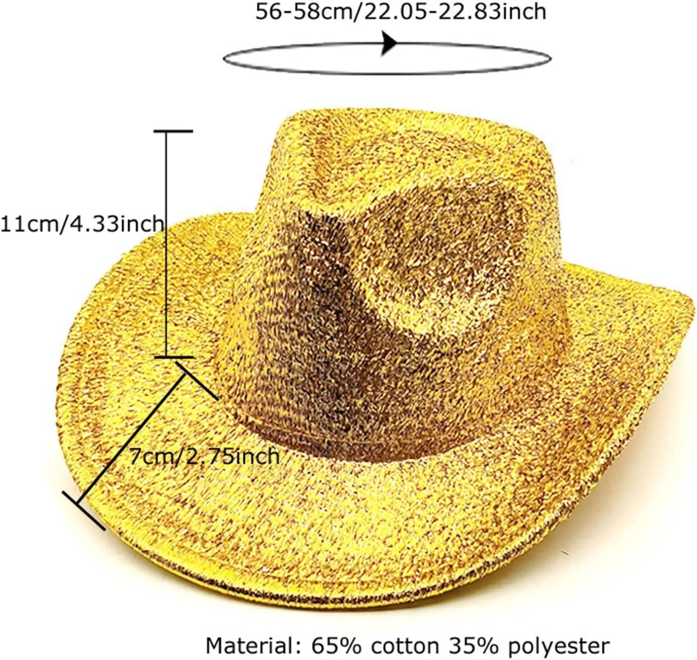 Women's and Men Sequin Cowboy Hat Sparkly Roll Up Wide Brim Cowboy Hat Dress Up for Party Costume Wedding Music Club