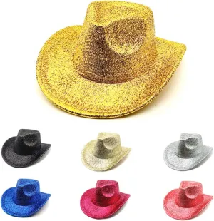 Women's and Men Sequin Cowboy Hat Sparkly Roll Up Wide Brim Cowboy Hat Dress Up for Party Costume Wedding Music Club