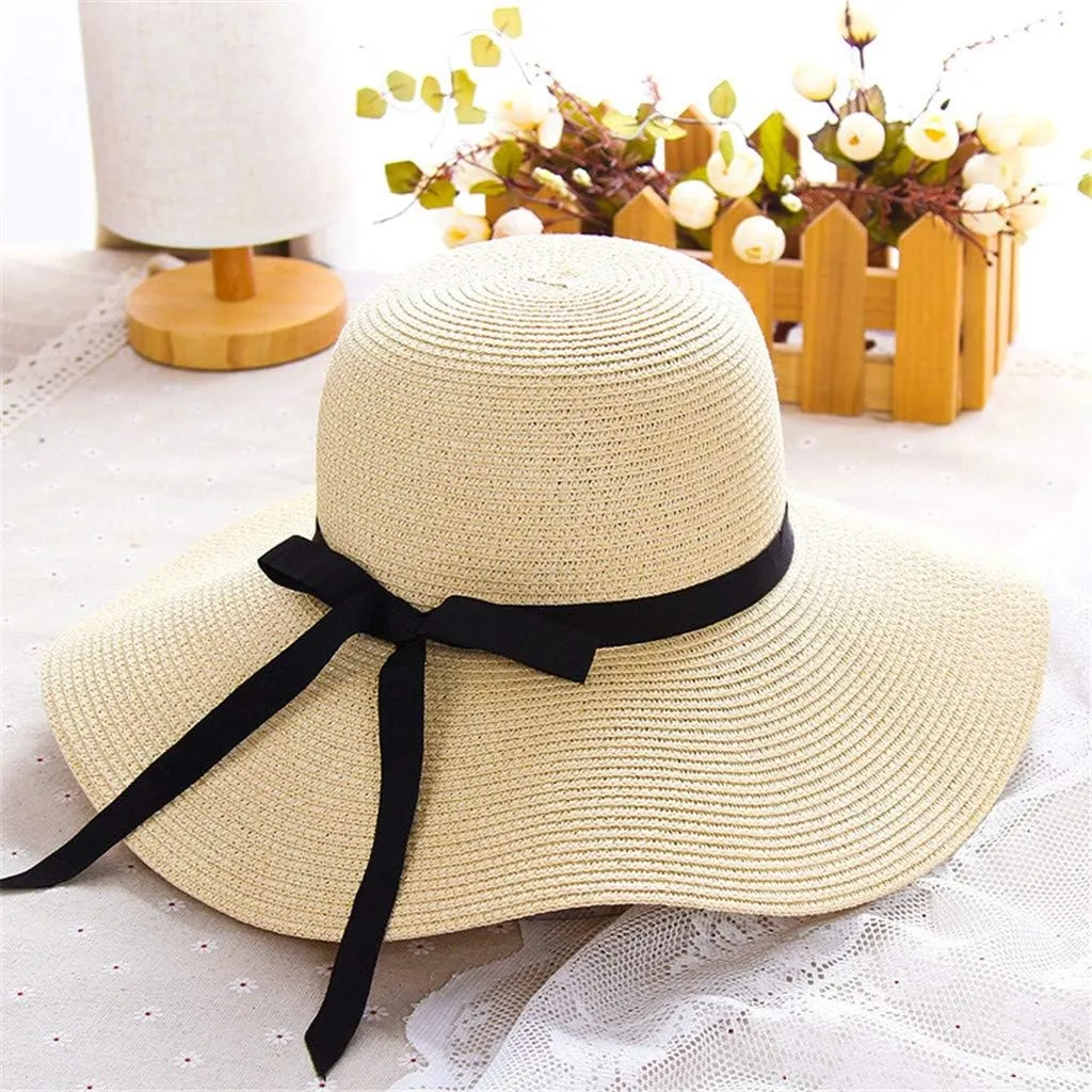 Womens Beach Sun Straw Hat 2025 Summer UV Hat Wide Brim Lightweight Travel Hats Cocktail Tea Party Hat