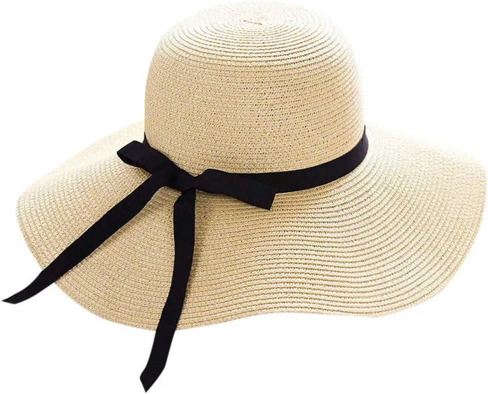 Womens Beach Sun Straw Hat 2025 Summer UV Hat Wide Brim Lightweight Travel Hats Cocktail Tea Party Hat