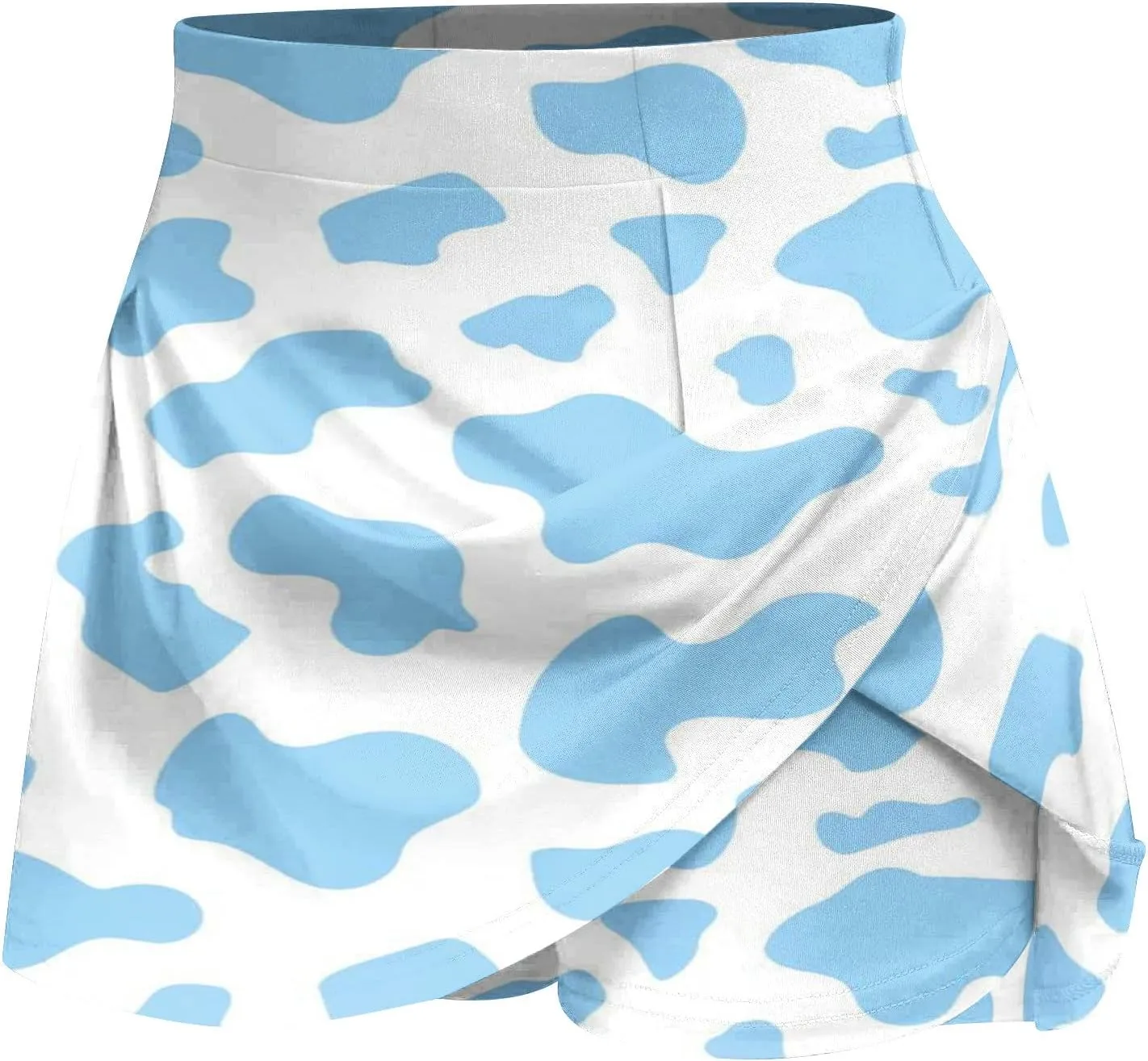 Women's Cow Printed Layered Ruffle Mini Skirts with Shorts High Waisted Tennis Skirts Soft Yoga Shorts