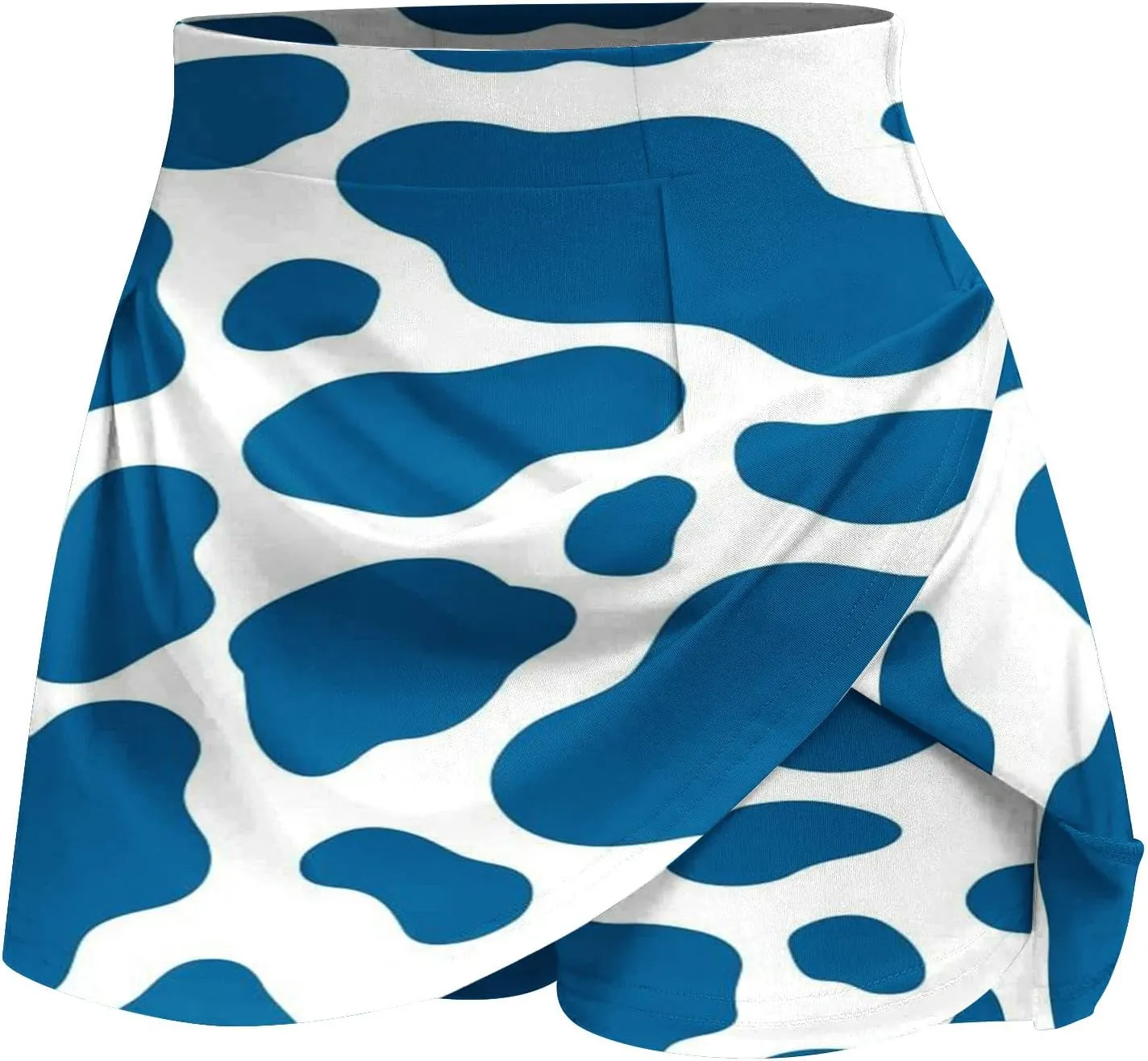 Women's Cow Printed Layered Ruffle Mini Skirts with Shorts High Waisted Tennis Skirts Soft Yoga Shorts