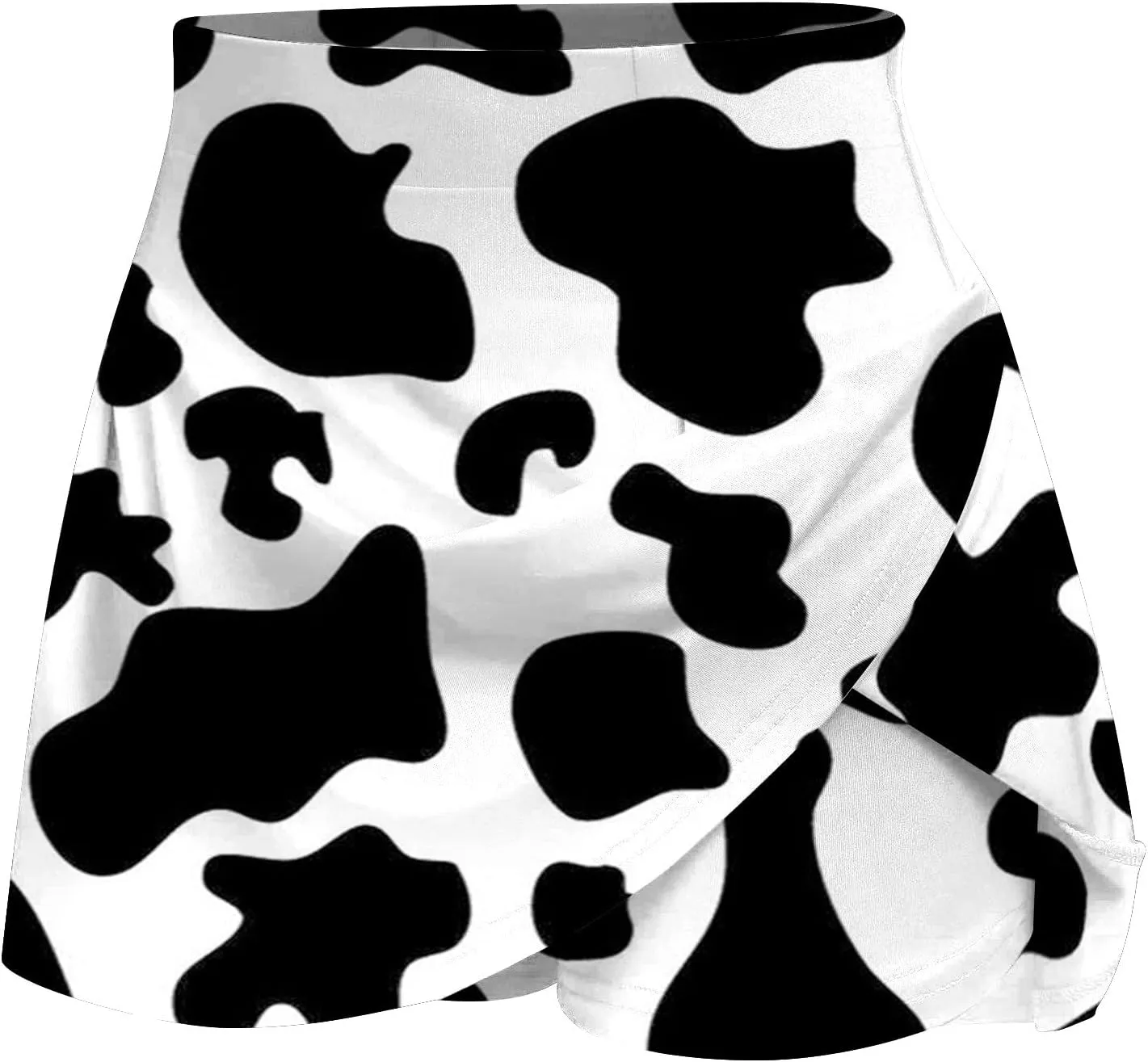 Women's Cow Printed Layered Ruffle Mini Skirts with Shorts High Waisted Tennis Skirts Soft Yoga Shorts
