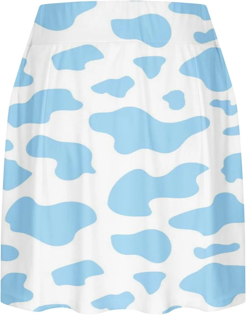 Women's Cow Printed Layered Ruffle Mini Skirts with Shorts High Waisted Tennis Skirts Soft Yoga Shorts