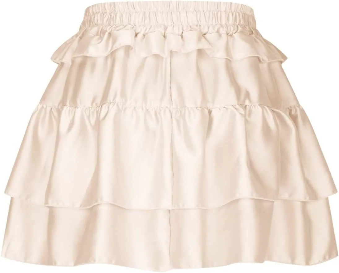 Women's Drawstring High Waist Mini Skirt Cute Layered Ruffle Hem Cake Skirts Summer Casual Solid Y2K Short Skirt