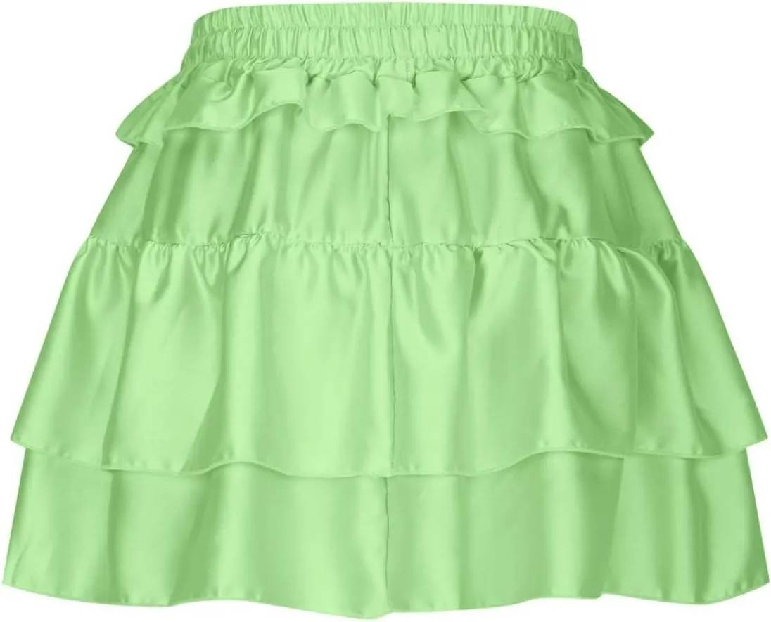 Women's Drawstring High Waist Mini Skirt Cute Layered Ruffle Hem Cake Skirts Summer Casual Solid Y2K Short Skirt