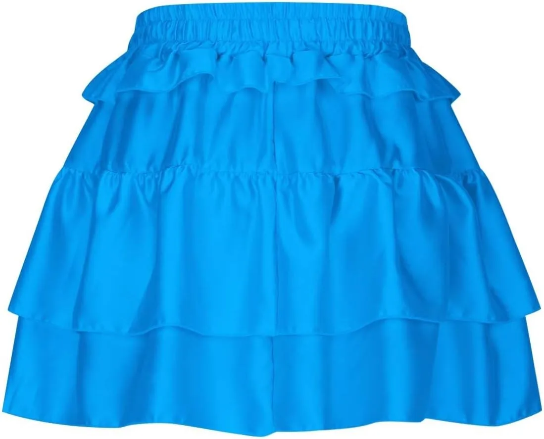 Women's Drawstring High Waist Mini Skirt Cute Layered Ruffle Hem Cake Skirts Summer Casual Solid Y2K Short Skirt