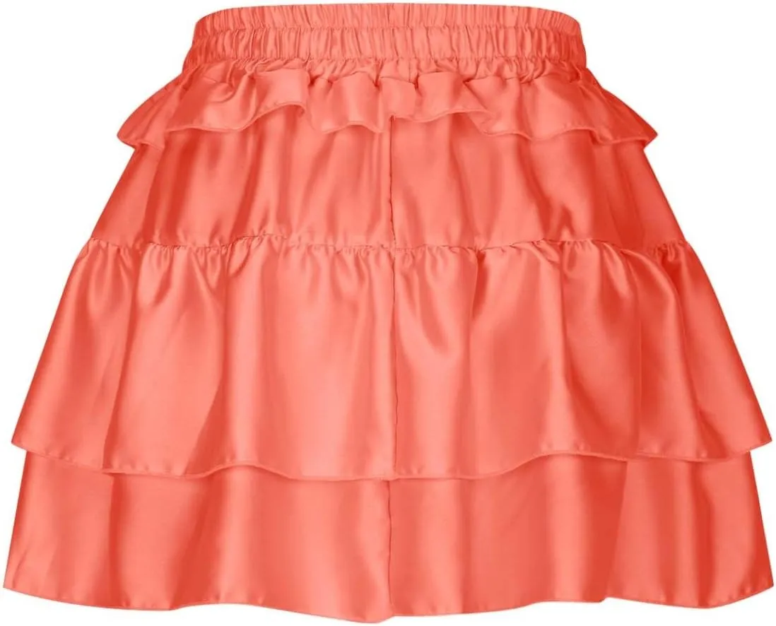 Women's Drawstring High Waist Mini Skirt Cute Layered Ruffle Hem Cake Skirts Summer Casual Solid Y2K Short Skirt