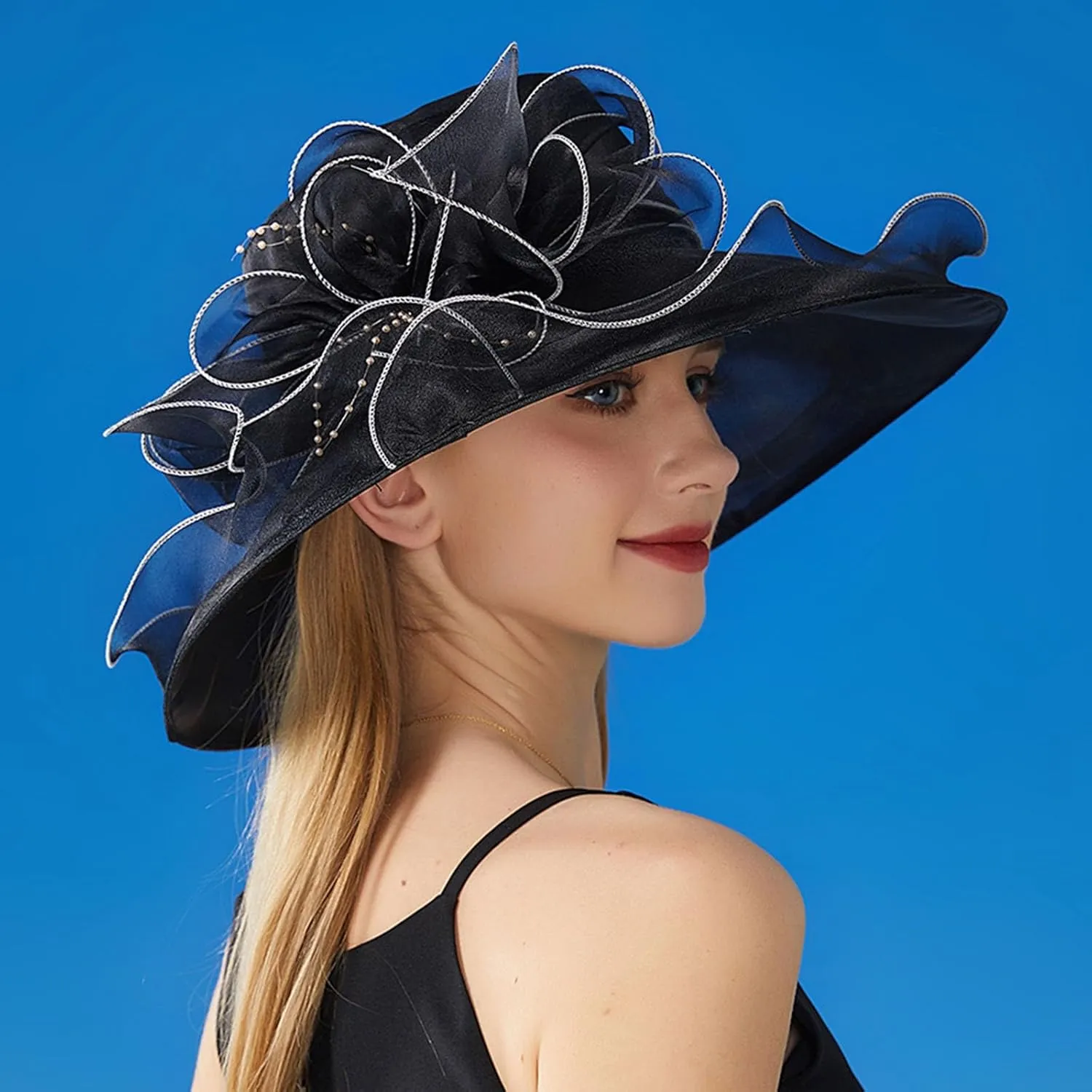 Womens 𝐊entucky Church 𝐃erby Hats Headband Organza Fascinator Church Cap Floral Tea Party Wedding Wide Brim Hat