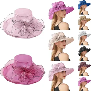 Womens 𝐊entucky Church 𝐃erby Hats Headband Organza Fascinator Church Cap Floral Tea Party Wedding Wide Brim Hat