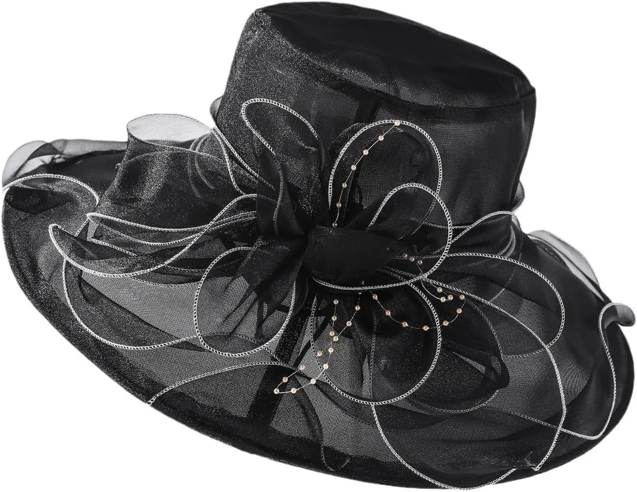 Womens 𝐊entucky Church 𝐃erby Hats Headband Organza Fascinator Church Cap Floral Tea Party Wedding Wide Brim Hat