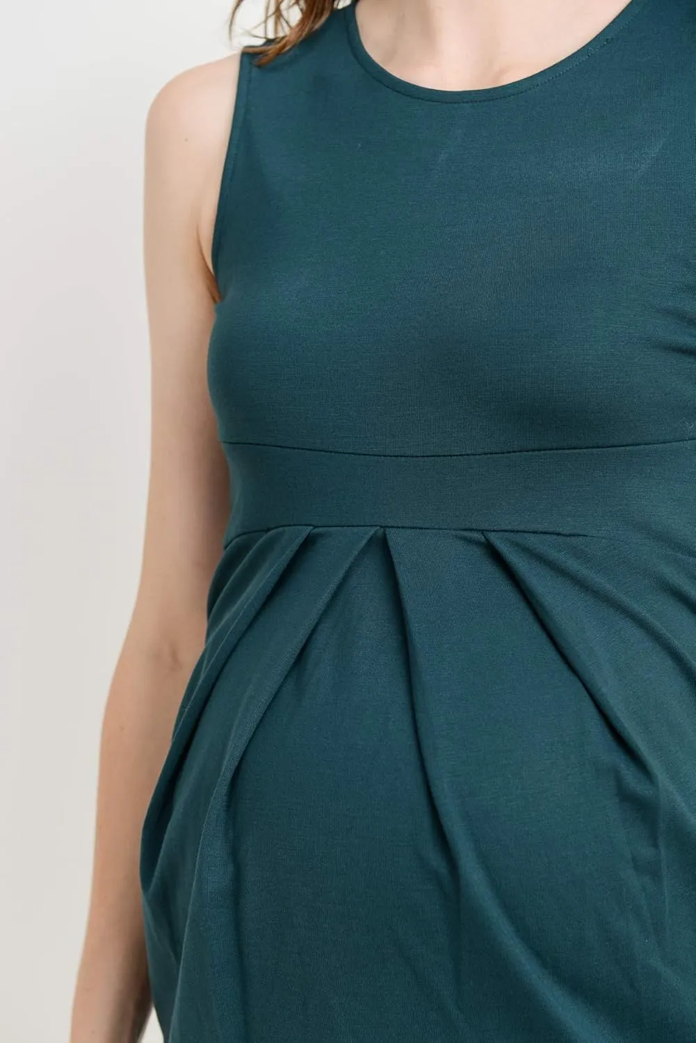 Womens Front Pleat Knee Length Midi Maternity Dress