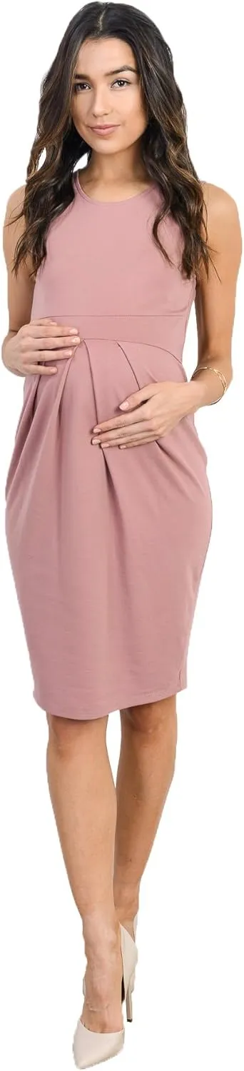 Womens Front Pleat Knee Length Midi Maternity Dress