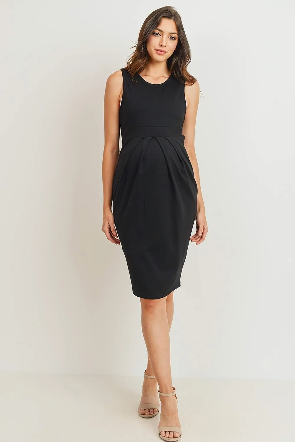 Womens Front Pleat Knee Length Midi Maternity Dress