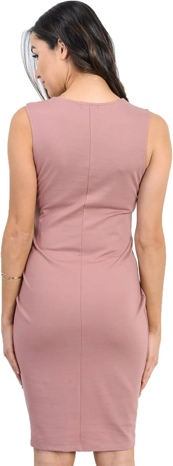 Womens Front Pleat Knee Length Midi Maternity Dress