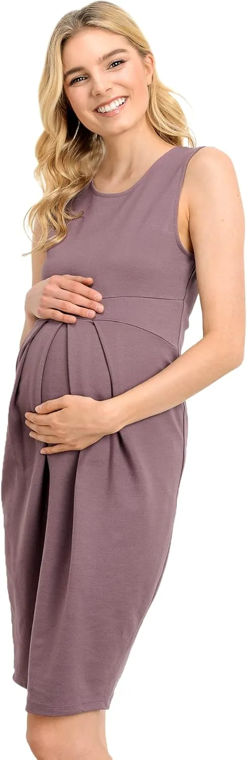 Womens Front Pleat Knee Length Midi Maternity Dress