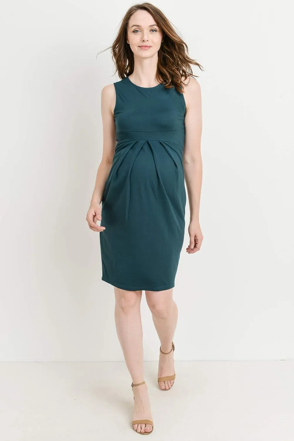 Womens Front Pleat Knee Length Midi Maternity Dress