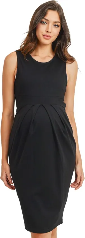 Womens Front Pleat Knee Length Midi Maternity Dress