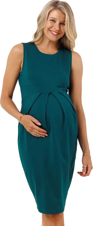 Womens Front Pleat Knee Length Midi Maternity Dress