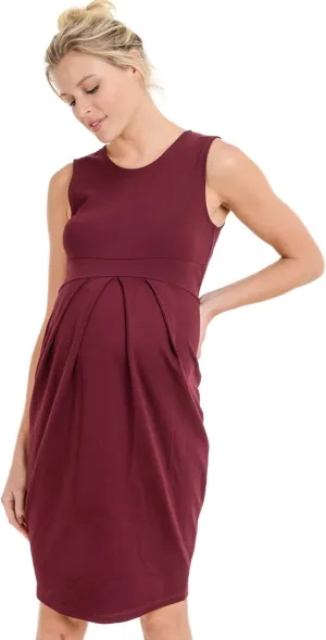 Womens Front Pleat Knee Length Midi Maternity Dress